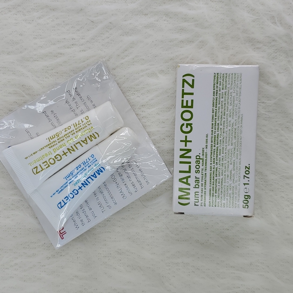 Malin+Goetz Sample Size Rum Bar Soap Lip Moisturizer Vitamin B5 Hand Treatment